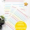 Rainbow stripes writing paper, rainbow writing set *instant download*