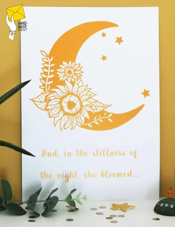 Feminist print - moon flower yellow print