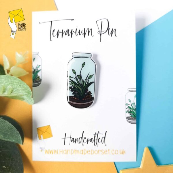 terrarium pin badge, plant pin badge