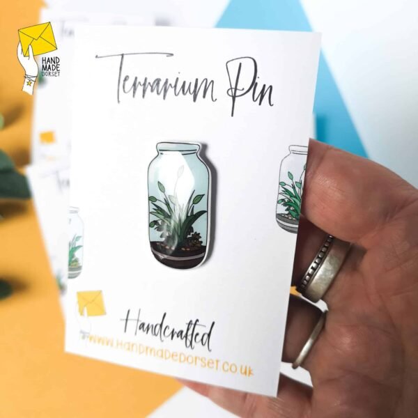 terrarium pin badge, plant pin badge