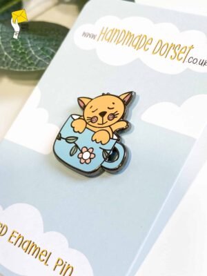 cat in a cup enamel pin badge