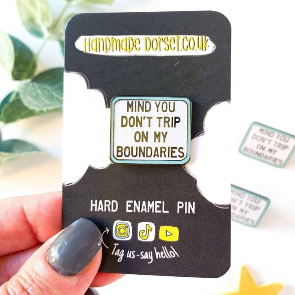 Boundaries enamel pin, self care pin