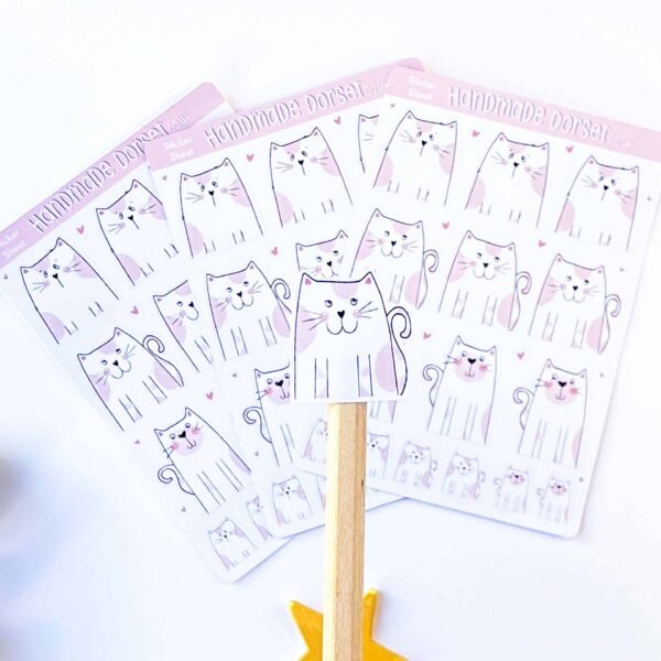 Cat sticker sheet, pink cat stickers