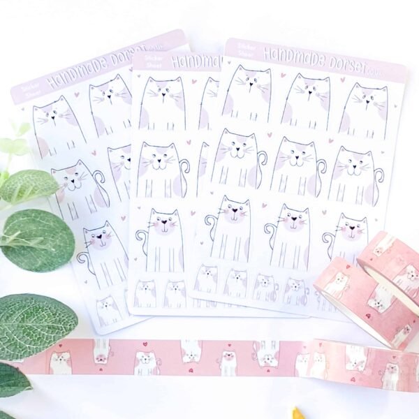 Cat sticker sheet, pink cat stickers