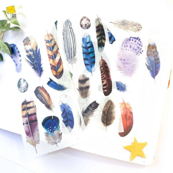 Feather stickers, feather washi tape stickers