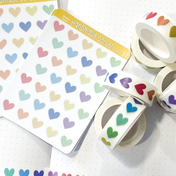 Rainbow hearts sticker sheet, tiny heart stickers